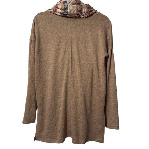 MASSINI Long Sleeve Beige Knit Top With Separate Aztec Pattern Scarf Size Small - Picture 2 of 9